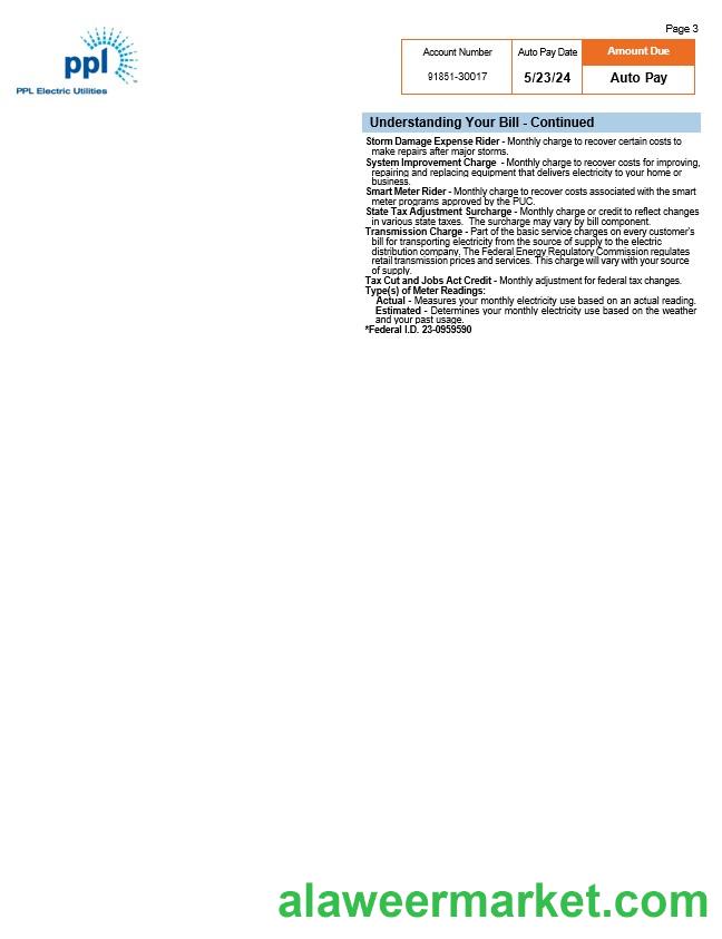 USA Pennsylvania PPL electric utility bill, 3 pages 2